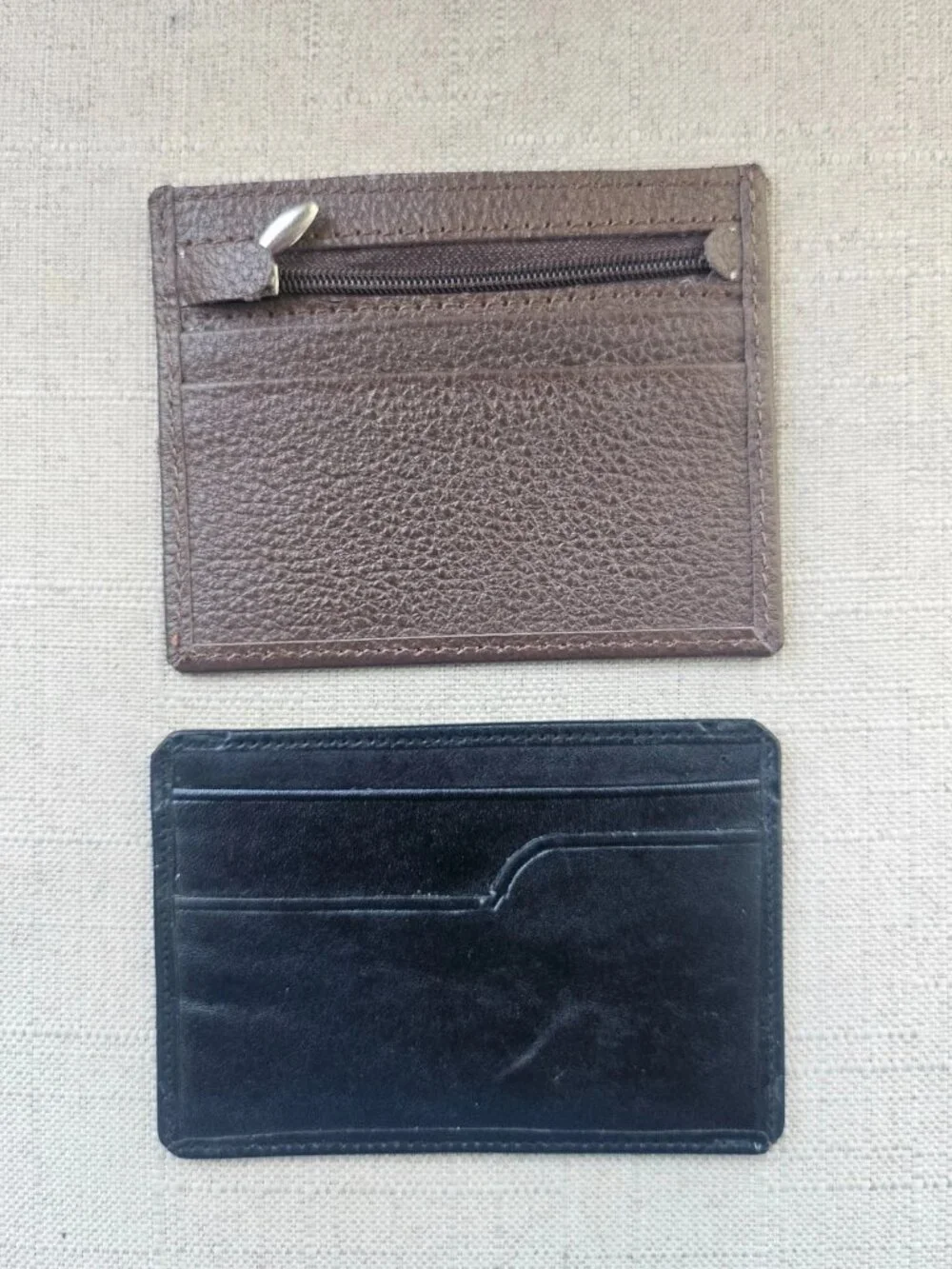 Leather Card Holder Black and Brown Mini Wallet Handmade Cardholder Lot of 2